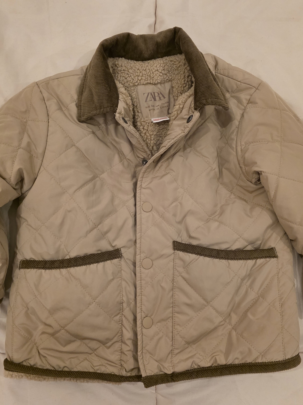Zara Beige Sherpa-Lined Jacket 3/4 - Picture 2 of 4